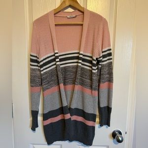 Ricki’s Pink & Grey Striped Knit Cardigan - Small
